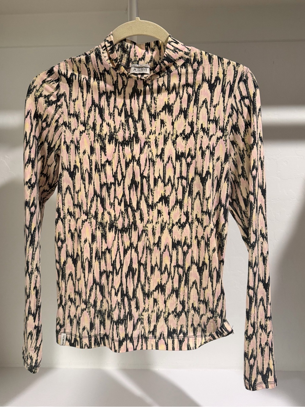 Scotch & Soda Pink and Black Printed Long-Sleeve Mock Neck Top